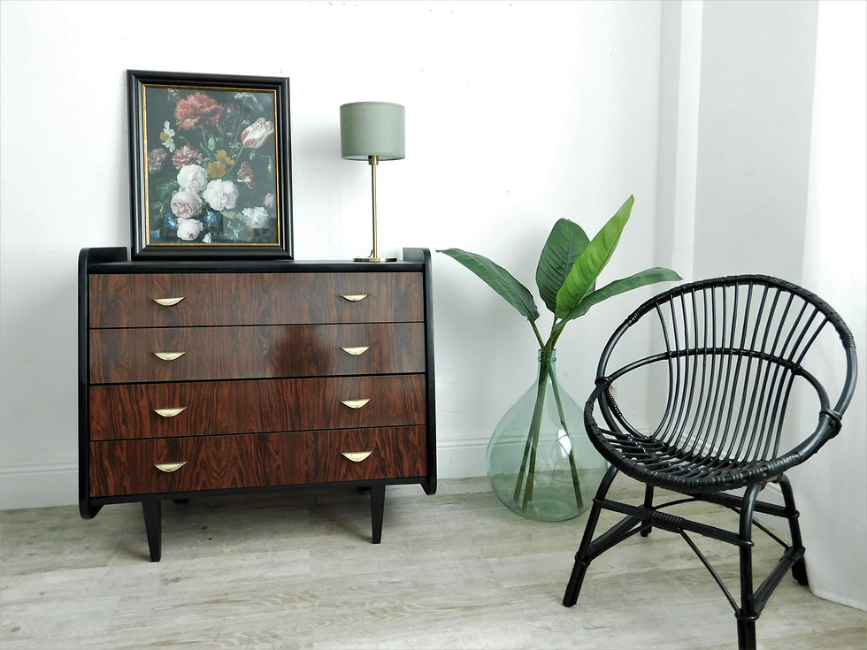 Miniature : Commode vintage noir et formica palissandre