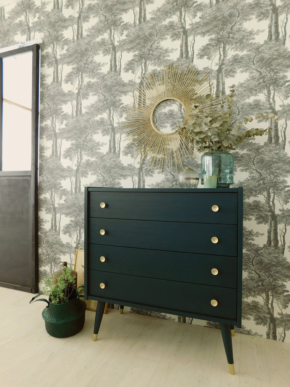 Miniature : Commode vintage bleu canard (bleu vert)