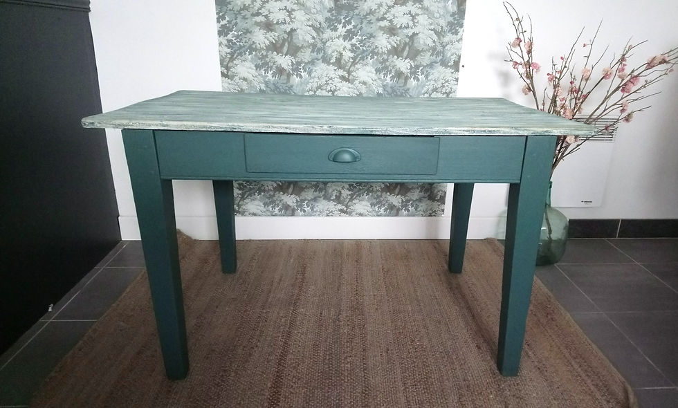 Miniature : Ancienne table tons bleus verts