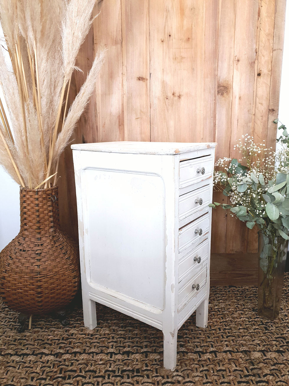 Miniature : meuble chevet patine blanche vintage
