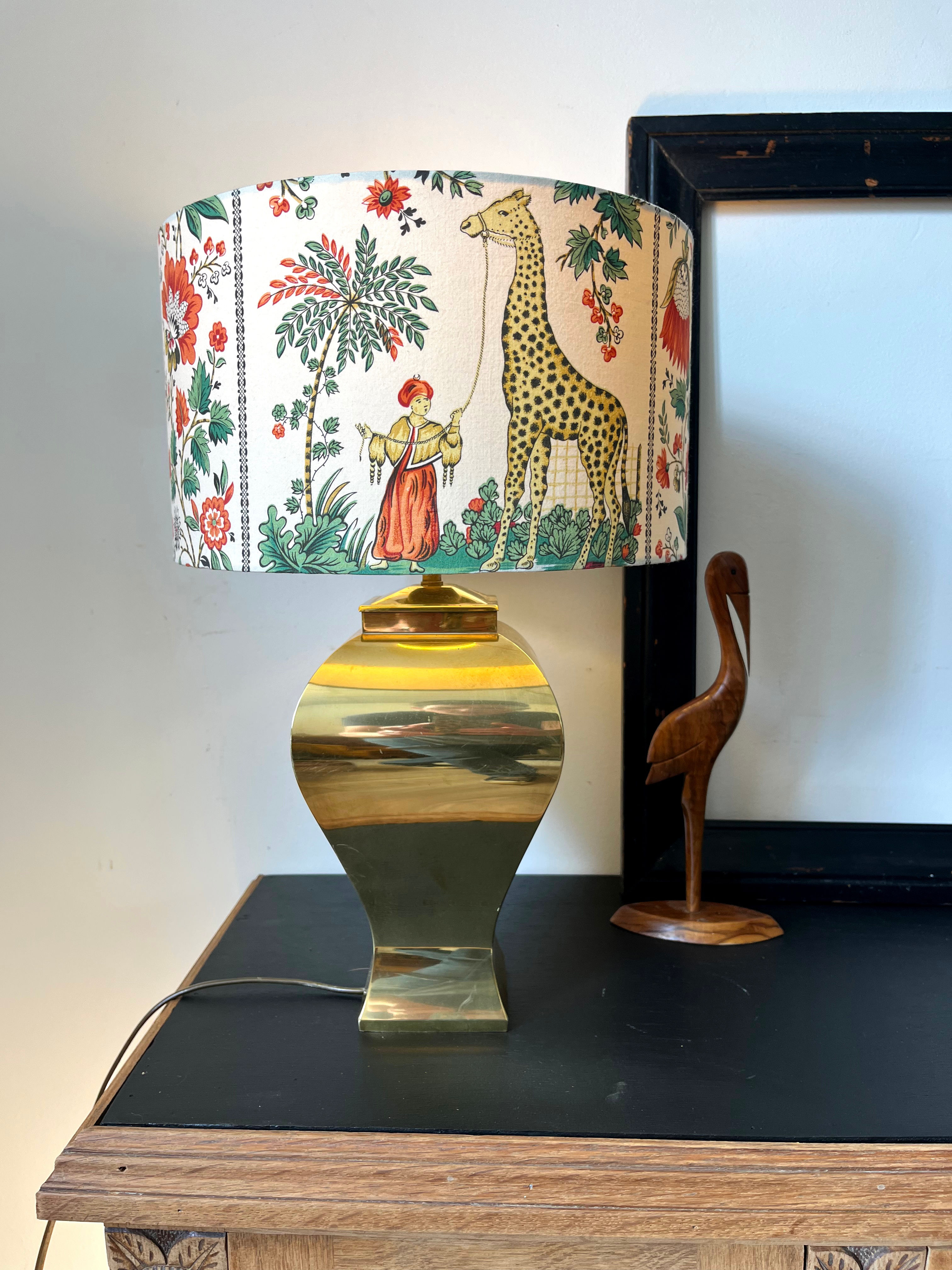 Lampe en laiton 80s tissu Pierre Frey