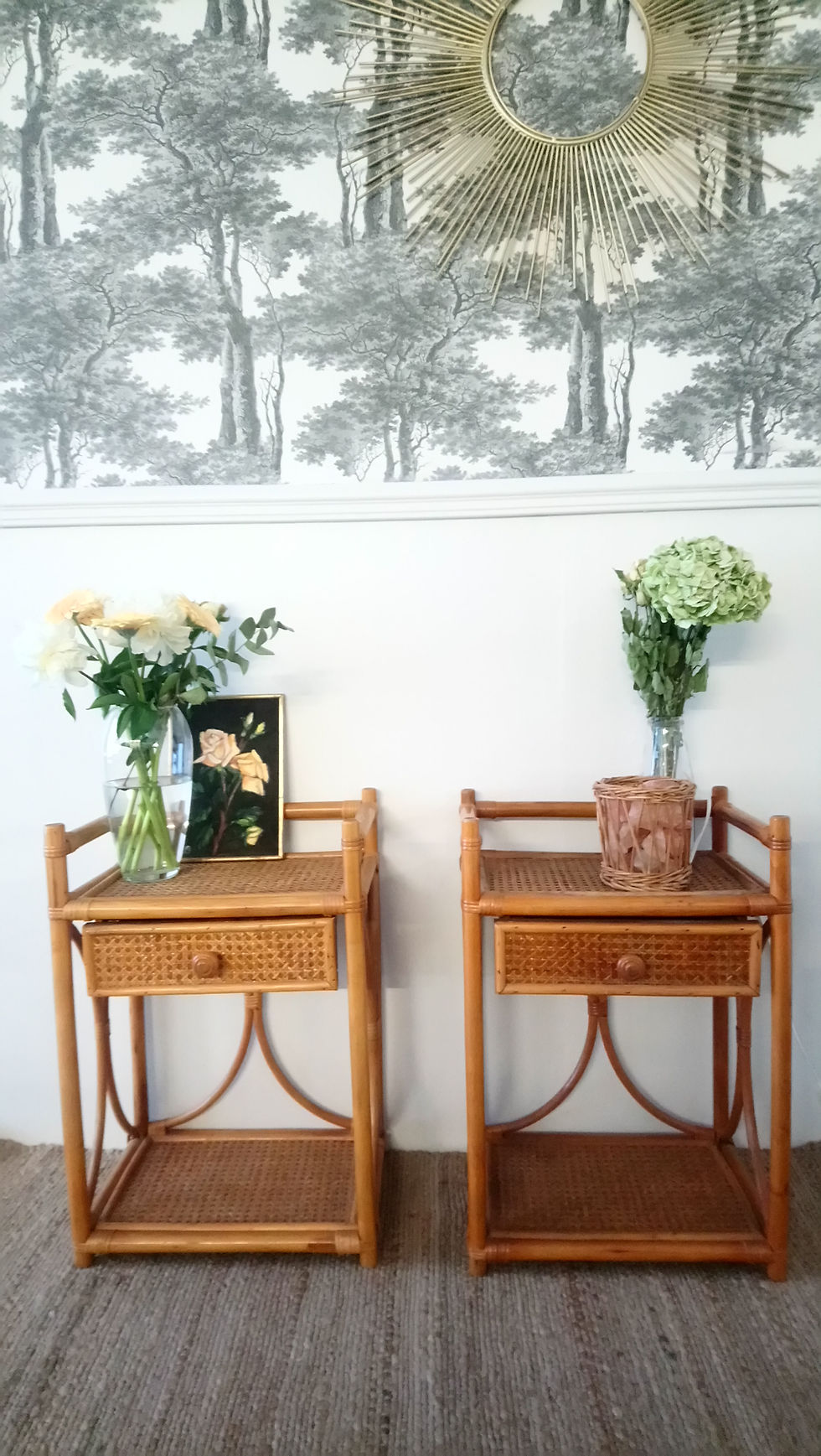 Miniature : 2 chevets vintage en bambou et cannage