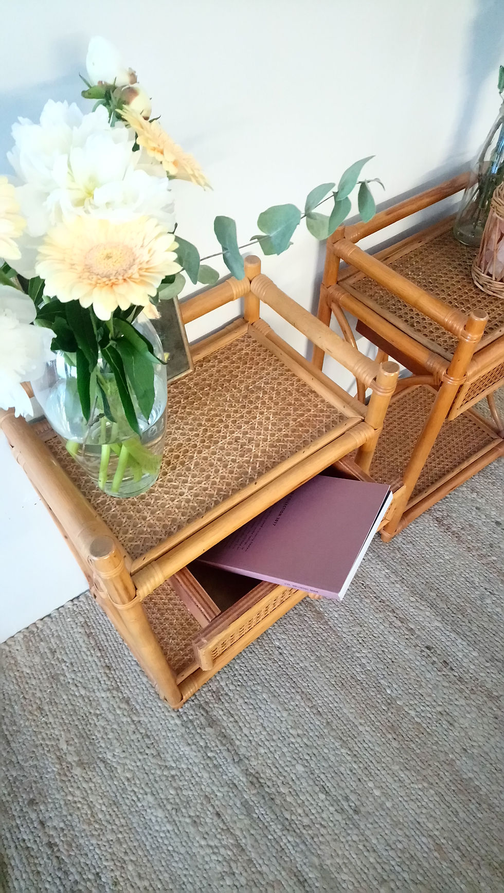 Miniature : 2 chevets vintage en bambou et cannage