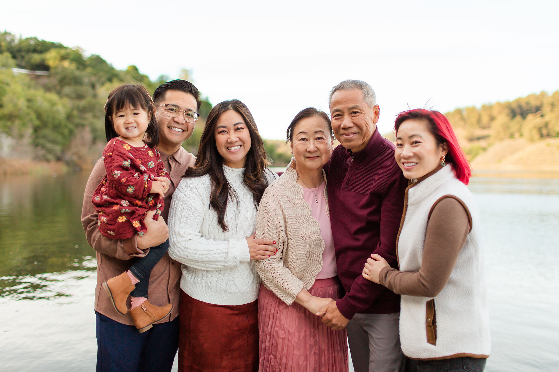 hkcreate bay area photography san jose photographers fall family legacy photoshoot photo session burgundy navy blue coral outfits joyful playful cute fun light and airy photography laughter lake chabot castro valley northern california