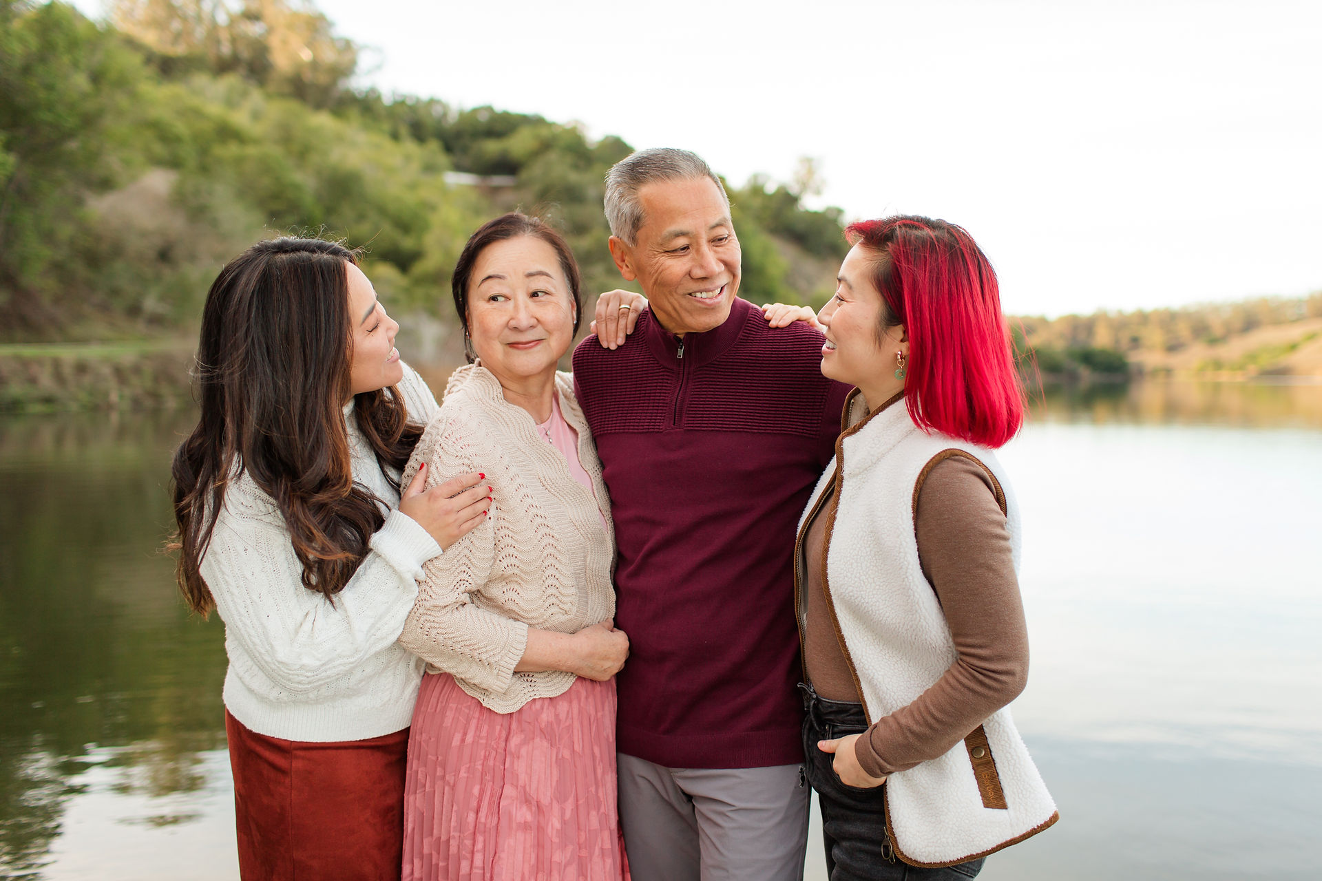 hkcreate bay area photography san jose photographers fall family legacy photoshoot photo session burgundy navy blue coral outfits joyful playful cute fun light and airy photography laughter lake chabot castro valley northern california