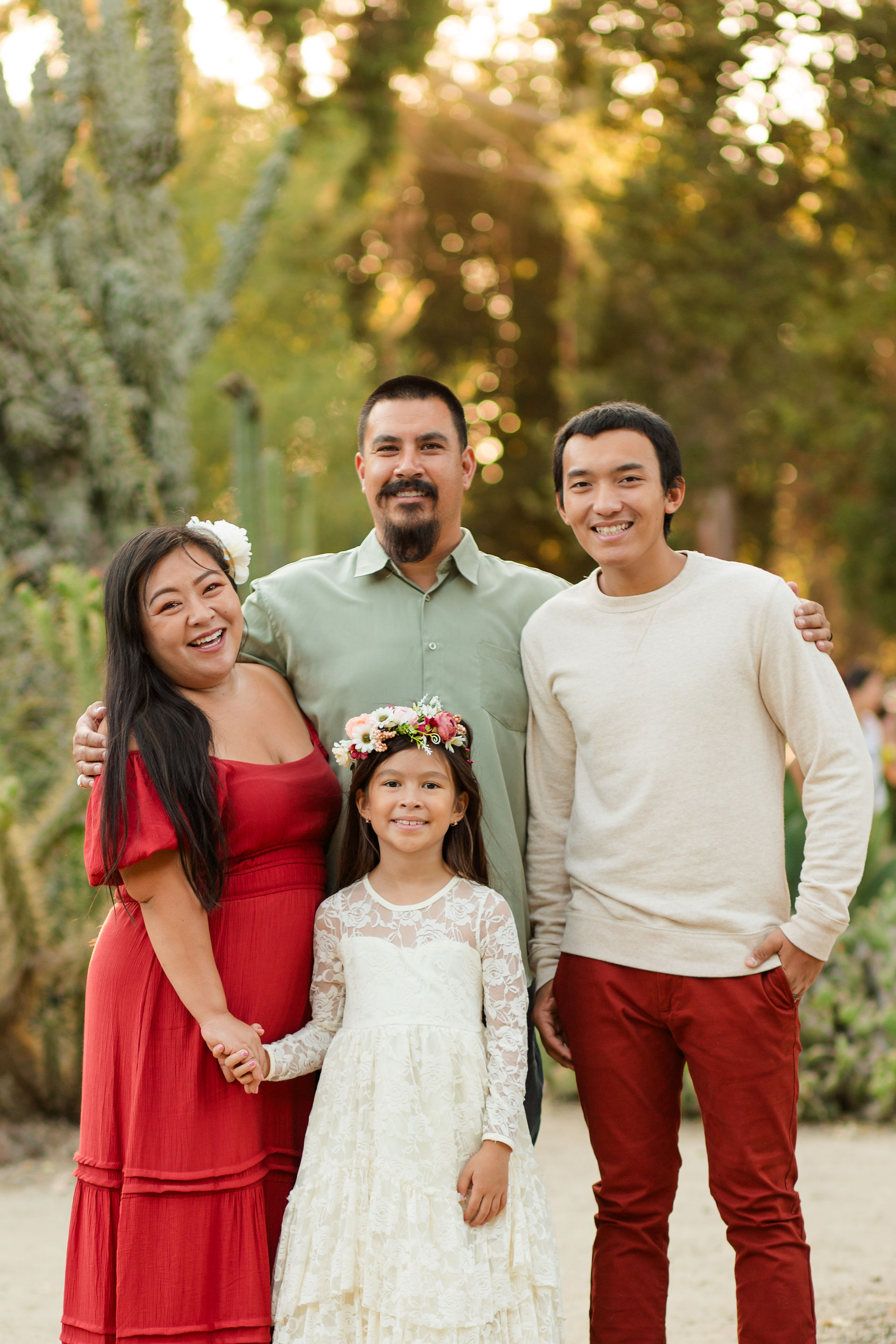 hkcreate bay area photography san jose photographers arizona cactus garden stanford palo alto family legacy session photoshoot joyful happy laughter laughing rust blue and sage color scheme golden hour ohana light and airy summer