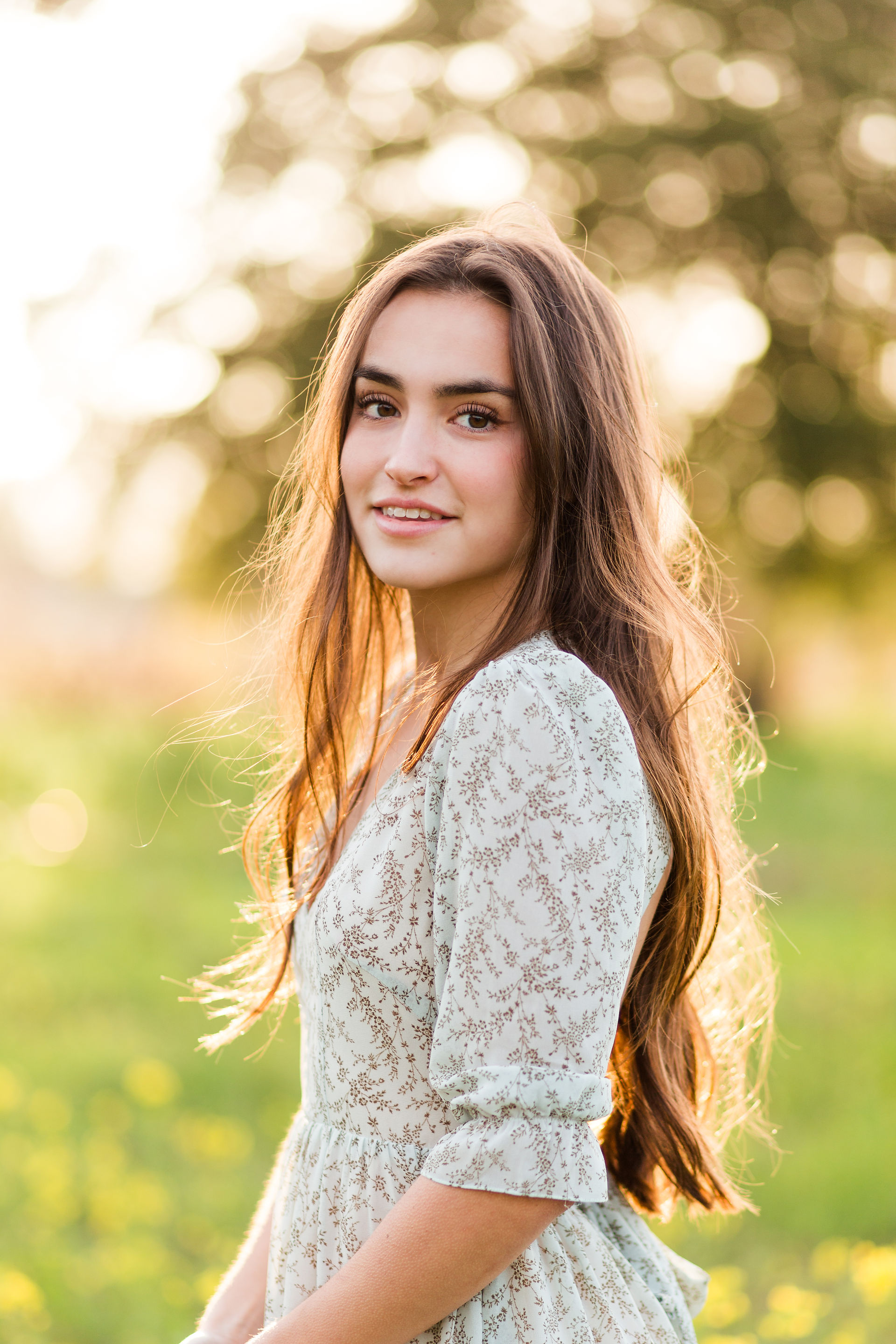 Bay Area Bloom Graduation Shoot Heritage Orchard Saratoga library sage floral dress blooms spring hk create hkcreate photographer photography high school graduation light and airy field flowers
