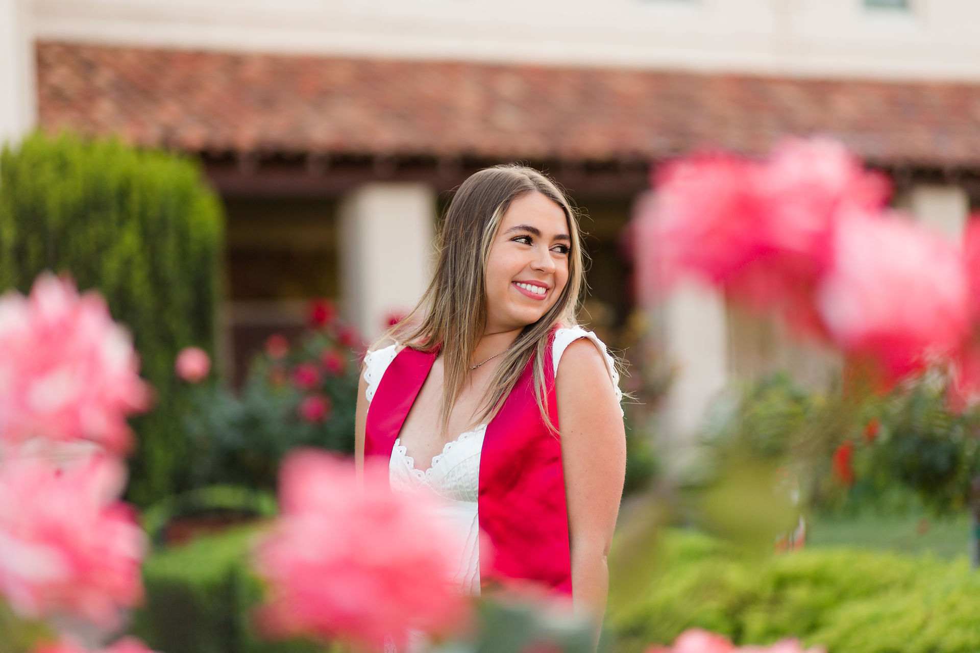 santa clara university group grad photo session in rose garden portraits