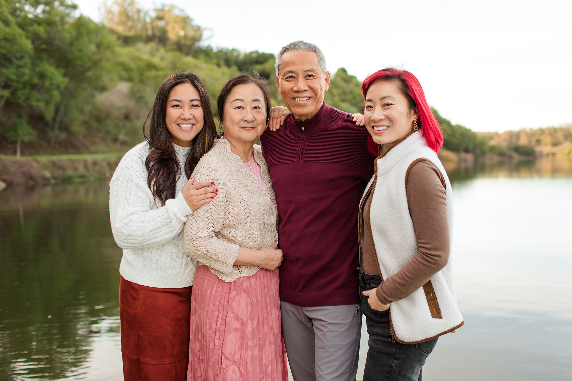 hkcreate bay area photography san jose photographers fall family legacy photoshoot photo session burgundy navy blue coral outfits joyful playful cute fun light and airy photography laughter lake chabot castro valley northern california