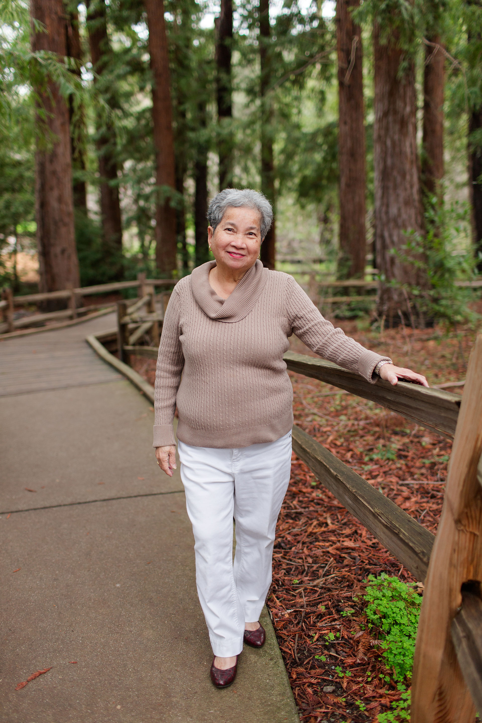 hkcreate bay area photography joyful light and airy san jose photographers northern california photoshoot legacy extended family neutral outfit ideas sweaters winter forest redwood grove nature preserve los altos grandma portrait