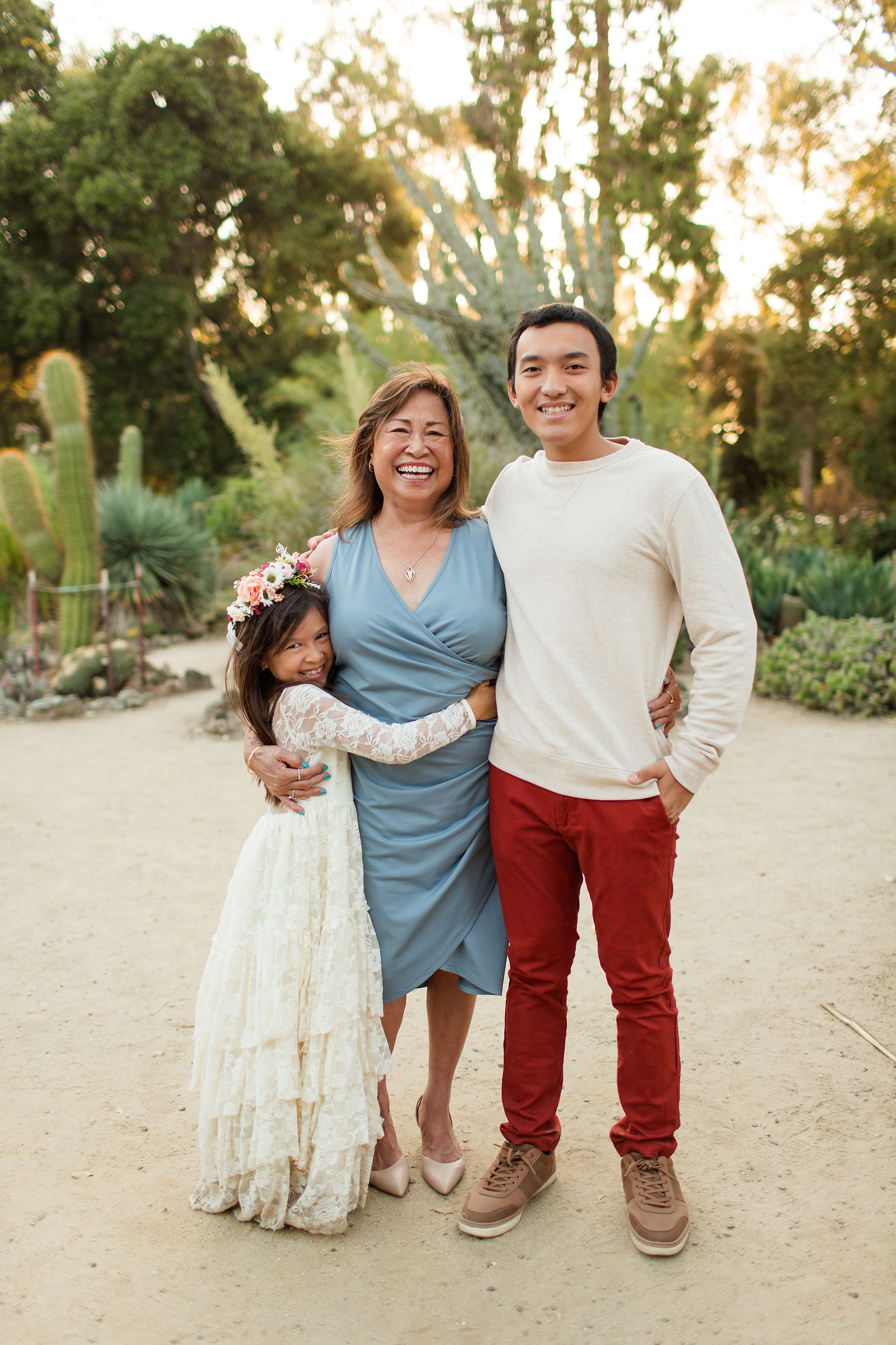 hkcreate bay area photography san jose photographers arizona cactus garden stanford palo alto family legacy session photoshoot joyful happy laughter laughing rust blue and sage color scheme golden hour ohana light and airy summer