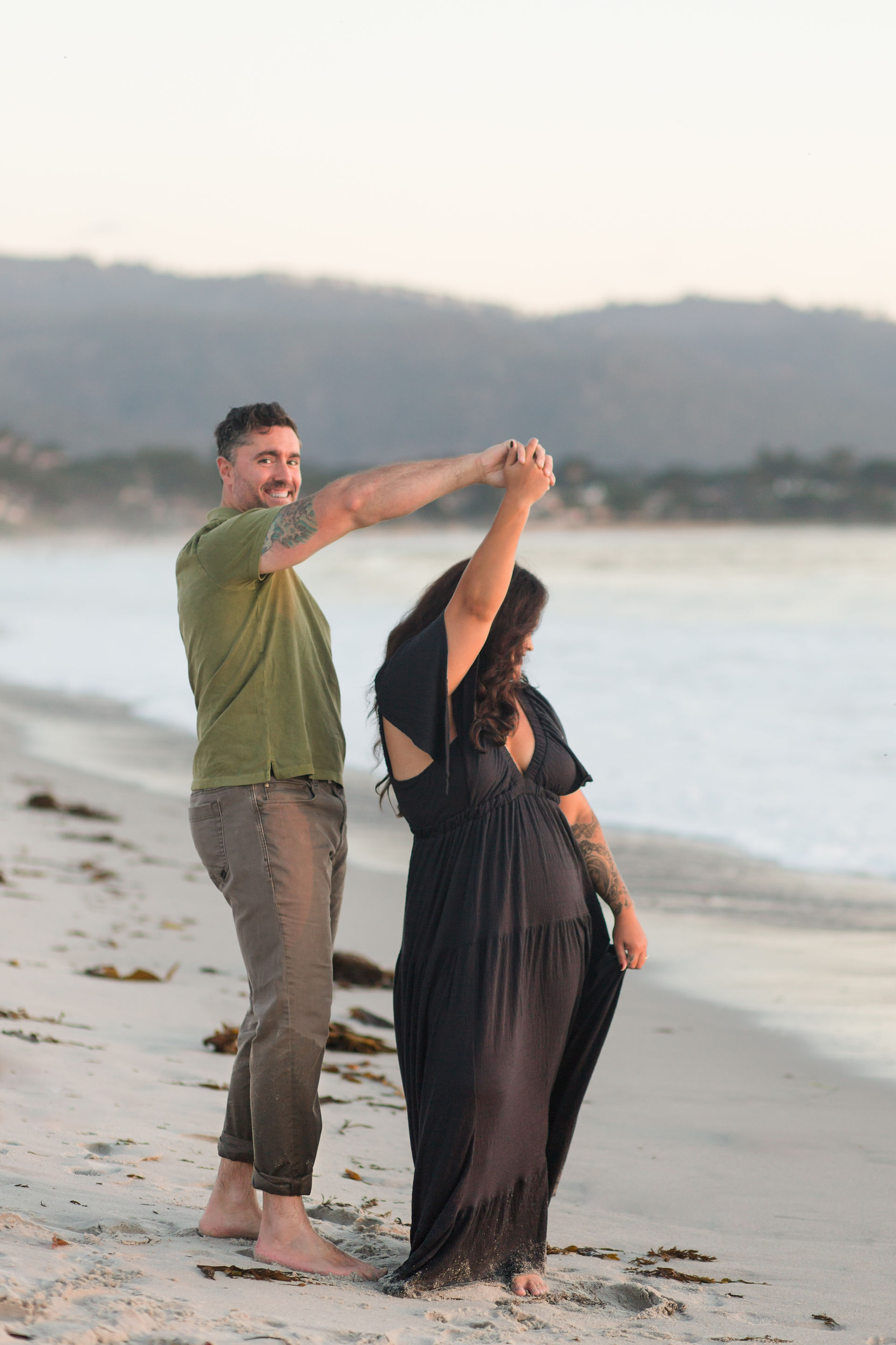 hkcreate hk create photography bay area photographers san jose photographer carmel beach by the sea engagement session couple joyful candid light and airy romantic beach