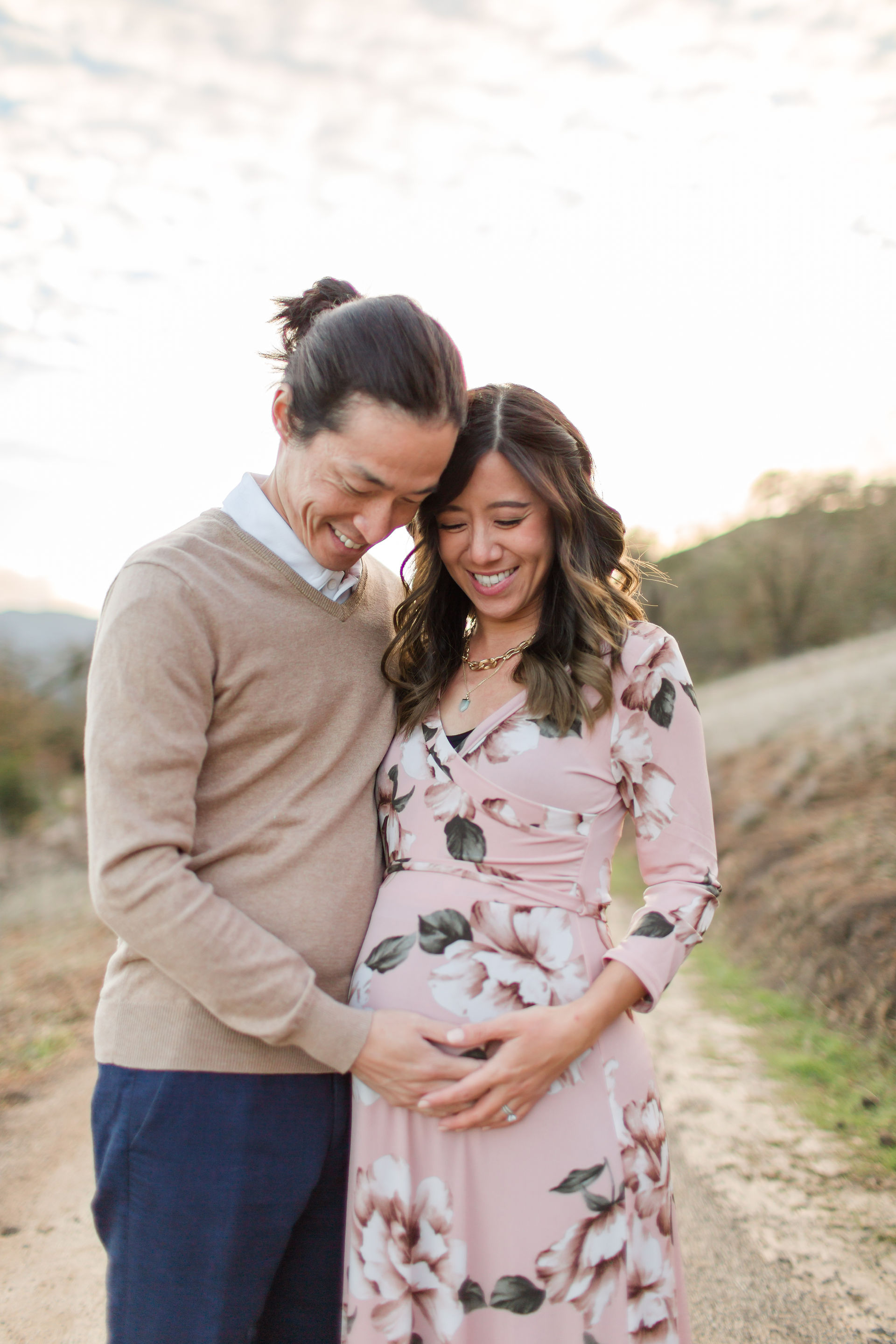 hkcreate hk create photography heather and kissy bay area photographers couple maternity san jose pink floral dress tan sweater romantic cute joyful light and airy guadalupe oak grove sweet