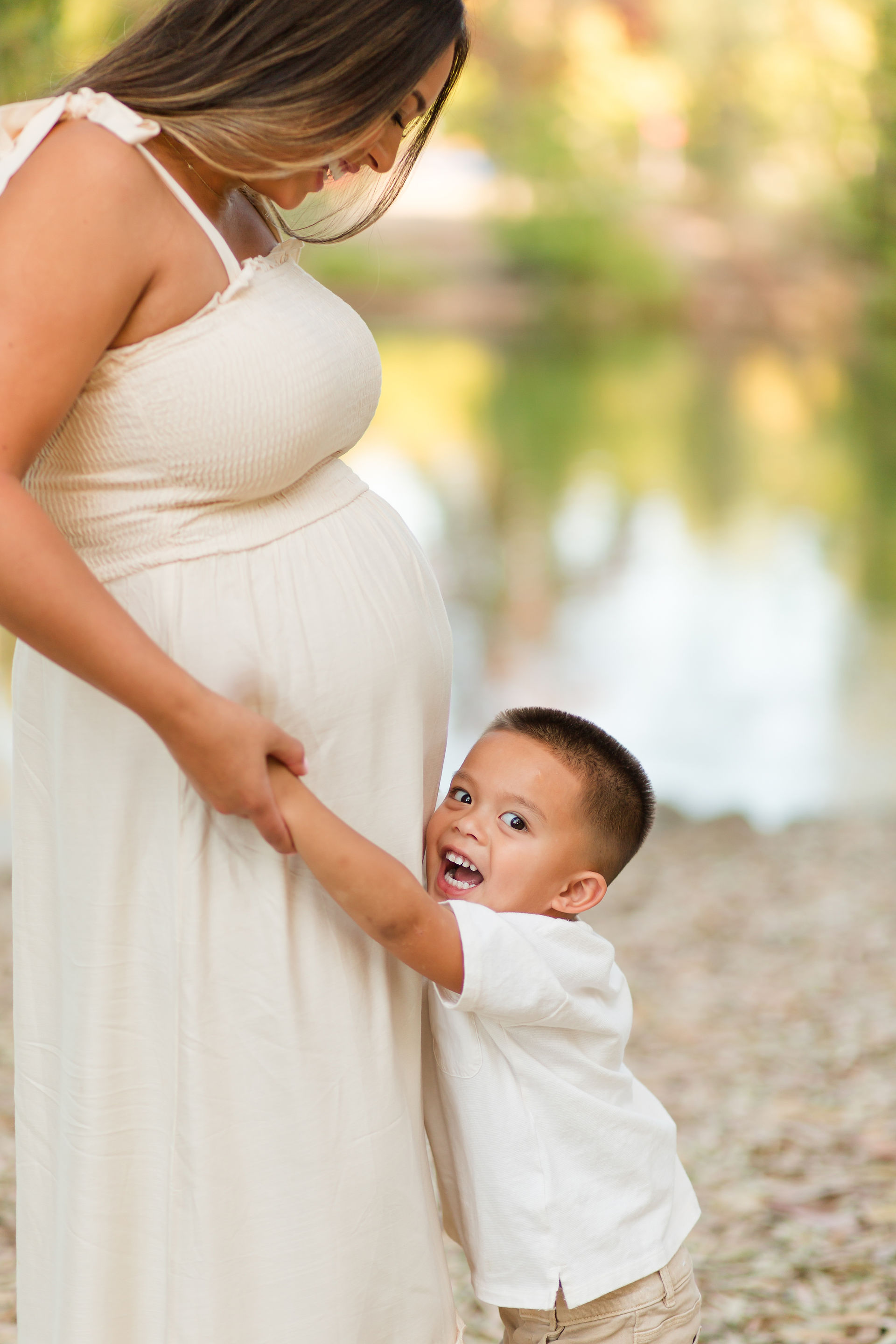 hkcreate bay area photography maternity session vasona lake park los gatos big brother cream white neutrals white shoes mama son