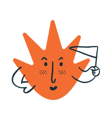 The Bludger, orange 2D character with spikey head