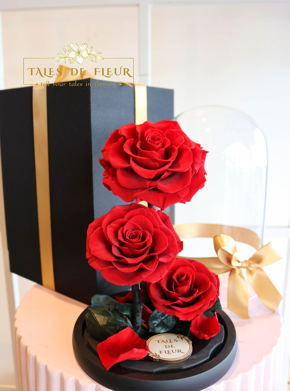 Thumbnail: "Trinity Blossom"_  3 Preserved Roses in  Glass Dome