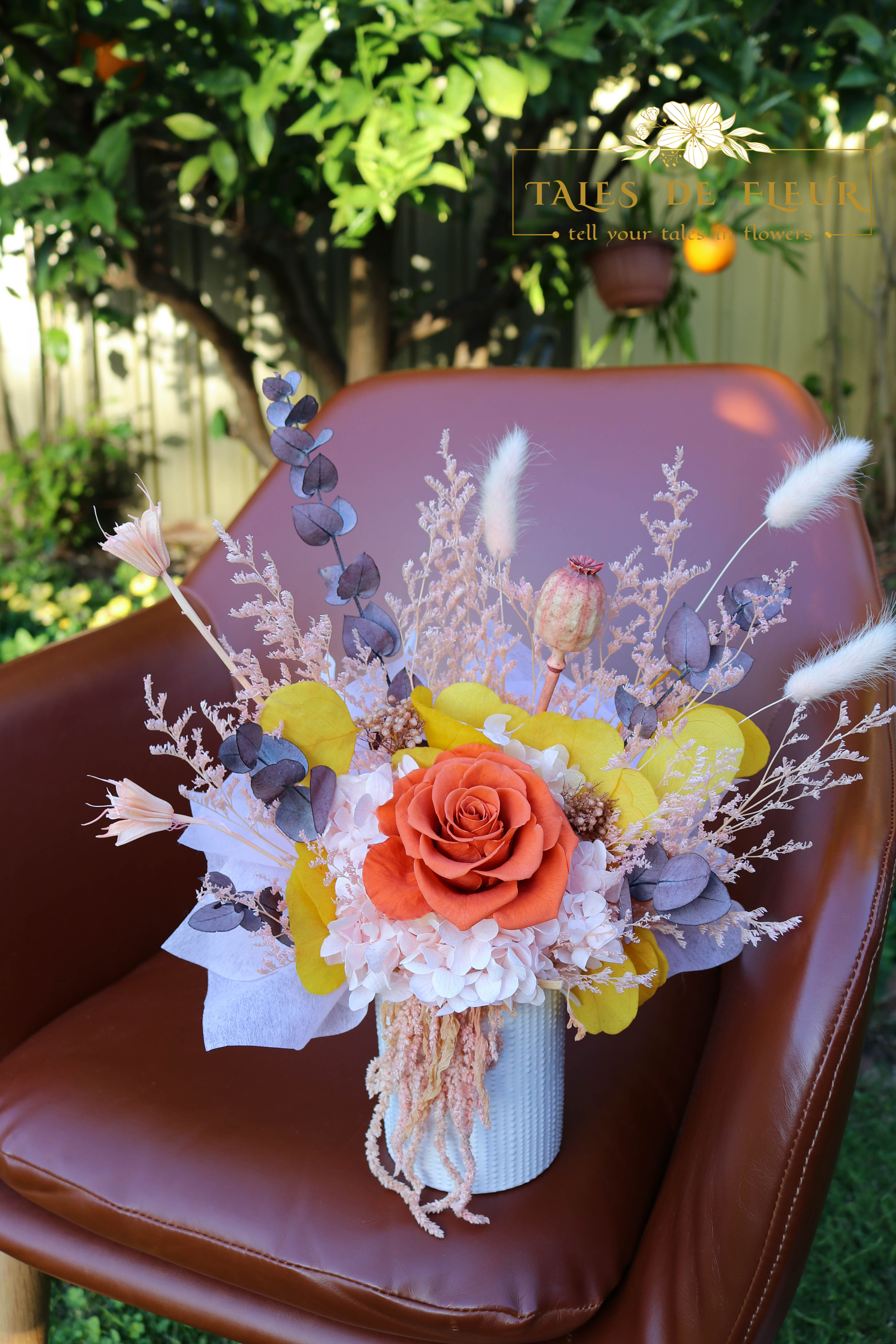 "Cherish Sunset" _ Preserved Rose +Dried Flowers