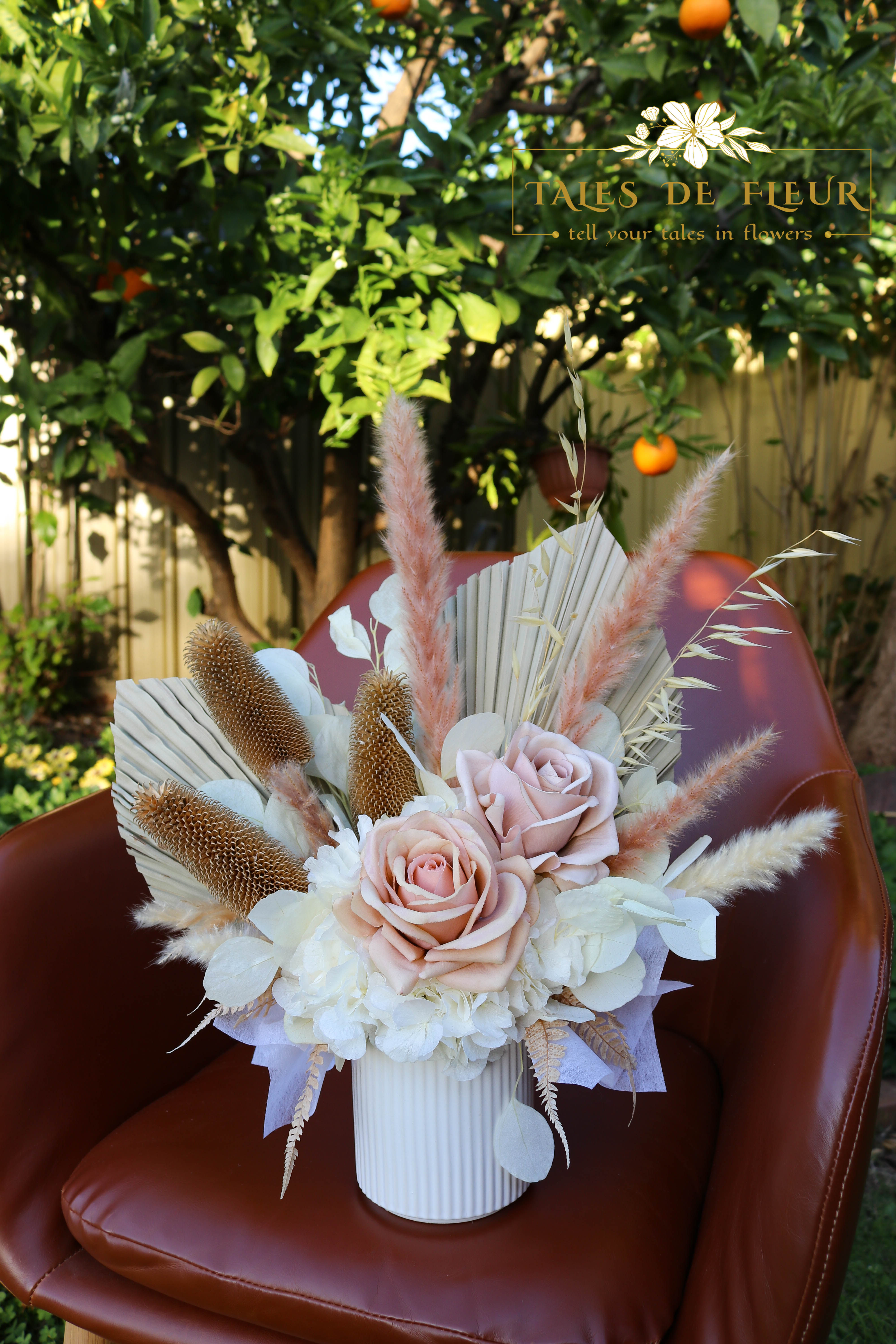 "The Blanco"_ FAUX Roses + Preserved /Dried Foliage