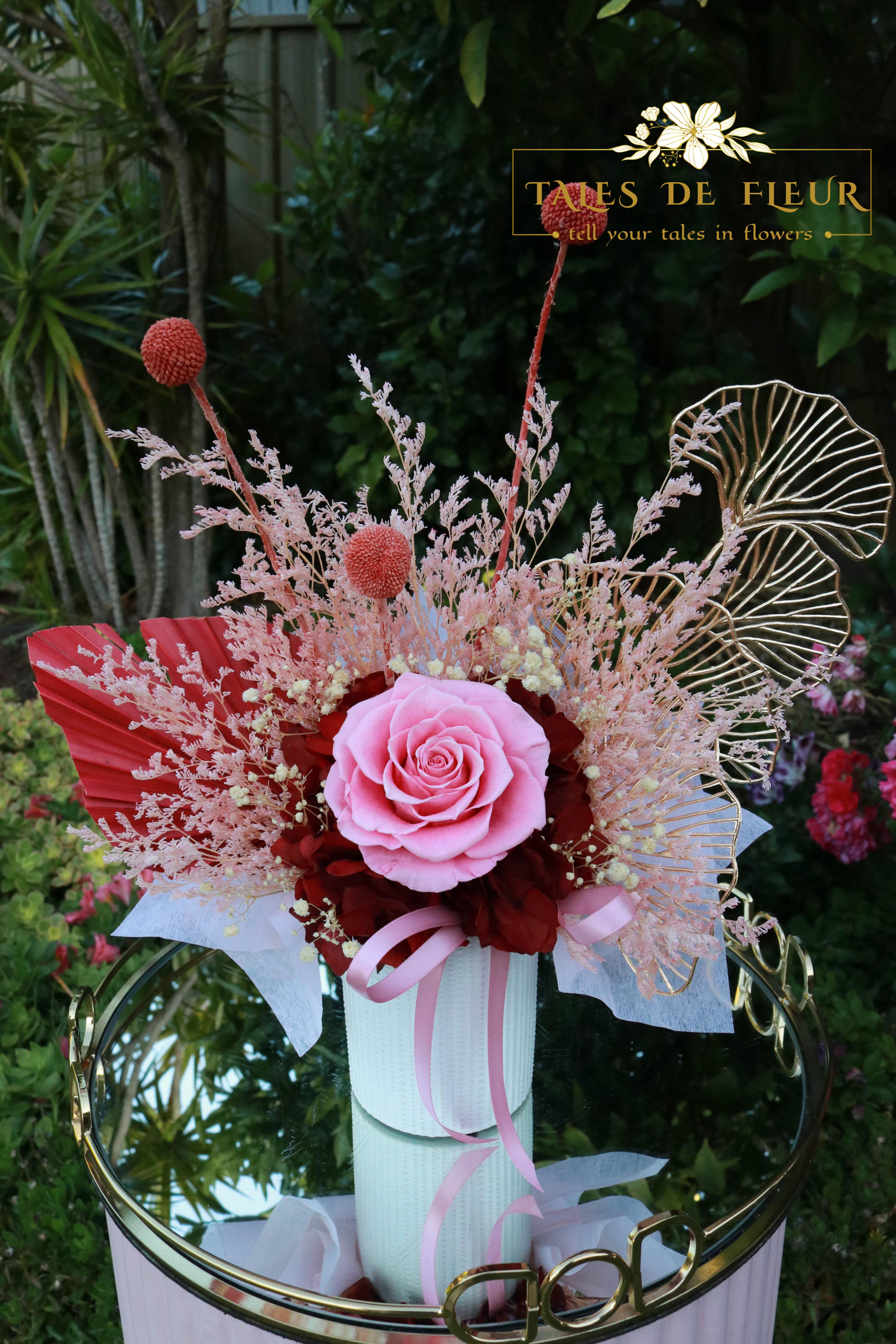 "My Petite Ruby" _ Preserved Rose +Dried Flowers