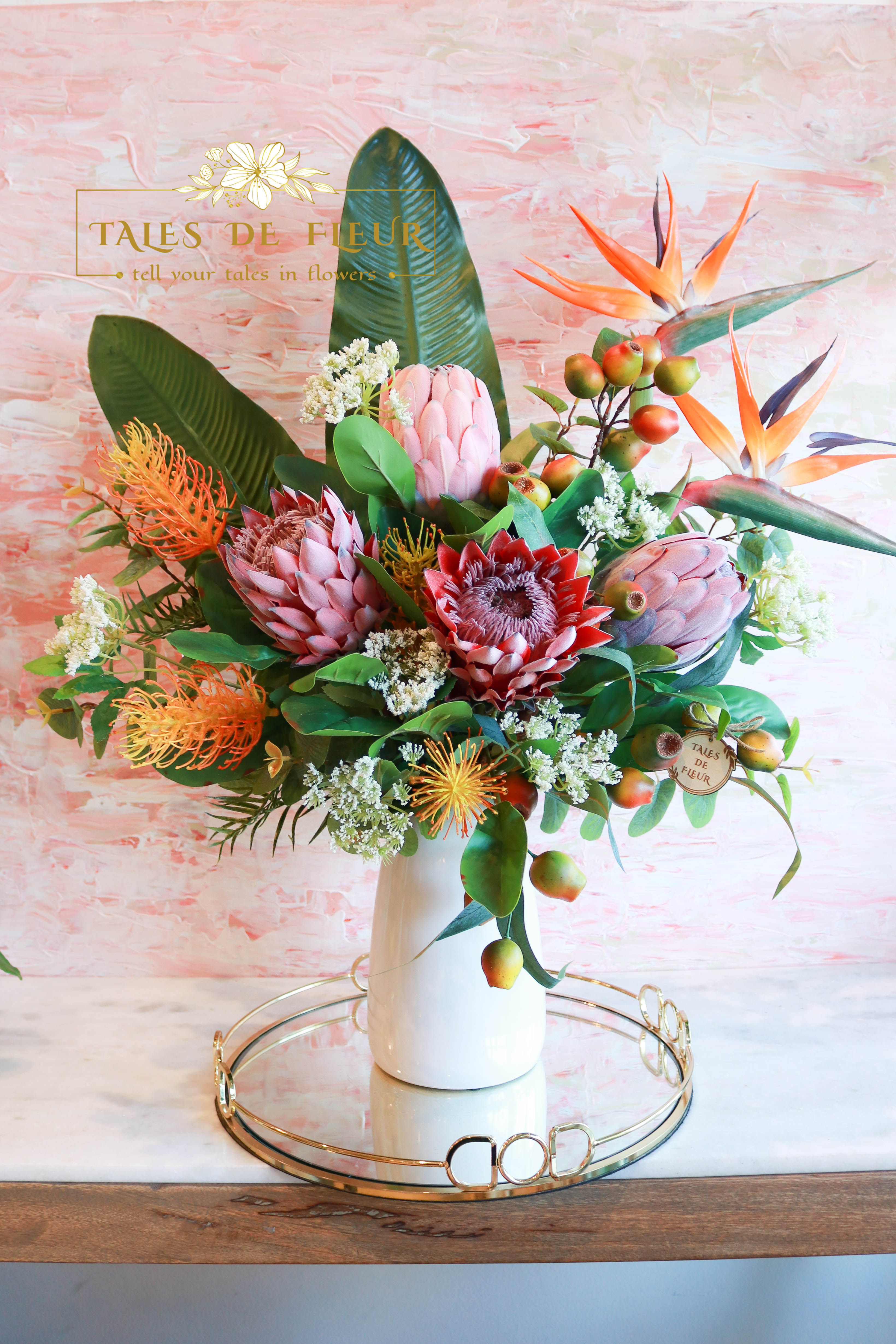 fake native flower adelaide southa australia , faux protea flower arrangement , real-touch bird of paradise