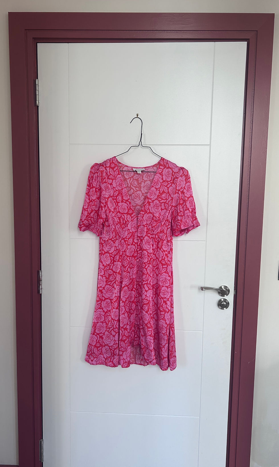 Thumbnail: Size 12 Petite Topshop Pink Rose Print Mini Dress