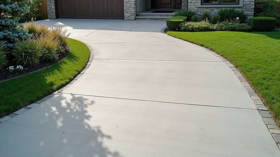 High angle view of a sealed concrete driveway with clean edges