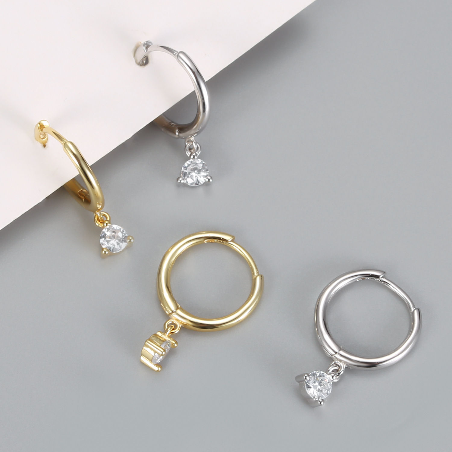 Geometric Minimalist Zircon Stud Earrings in S925 Silver