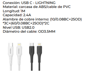 Miniatura: CABLE USB-C A LIGHTNING 30W - NOVERA