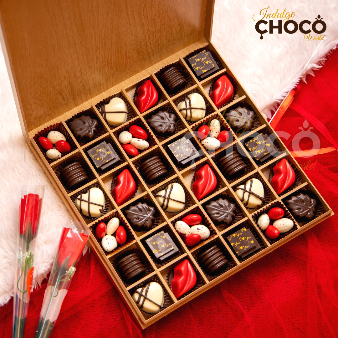 Valentine Edition | Premium Valentine Themed Chocolates in a Wooden Box