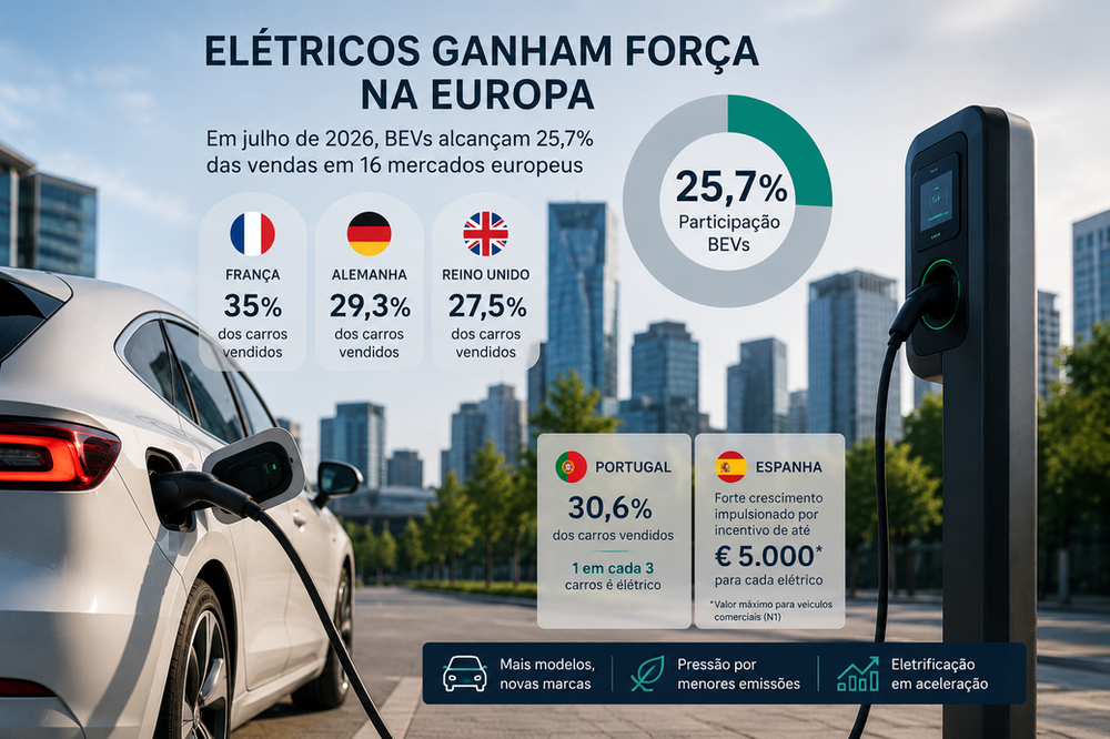 Elétricos já superam 25% das vendas em grandes mercados europeus e Portugal passa dos 30%