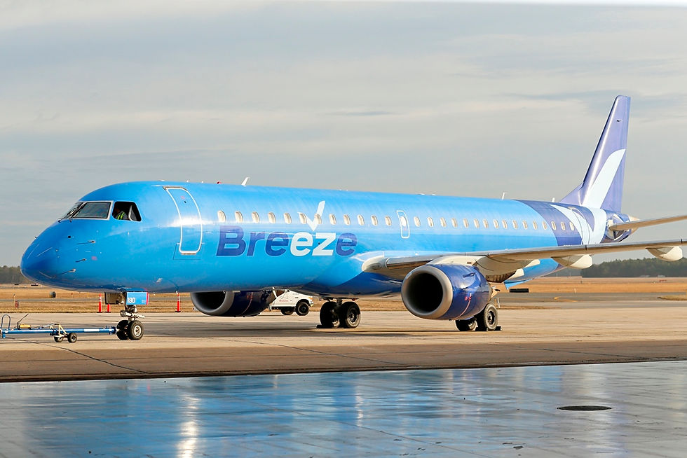 Aviação: Breeze Airways, nova companhia aérea dos Estados Unidos, é lançada com 13 jatos Embraer
