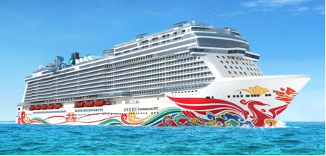 Arte chinesa no casco O primeiro navio construído pela Norwegian Cruise Line para o mercado da China, o Norwegian Joy terá seu casco pintado com obra de arte do renomado artista chinês Tan Ping