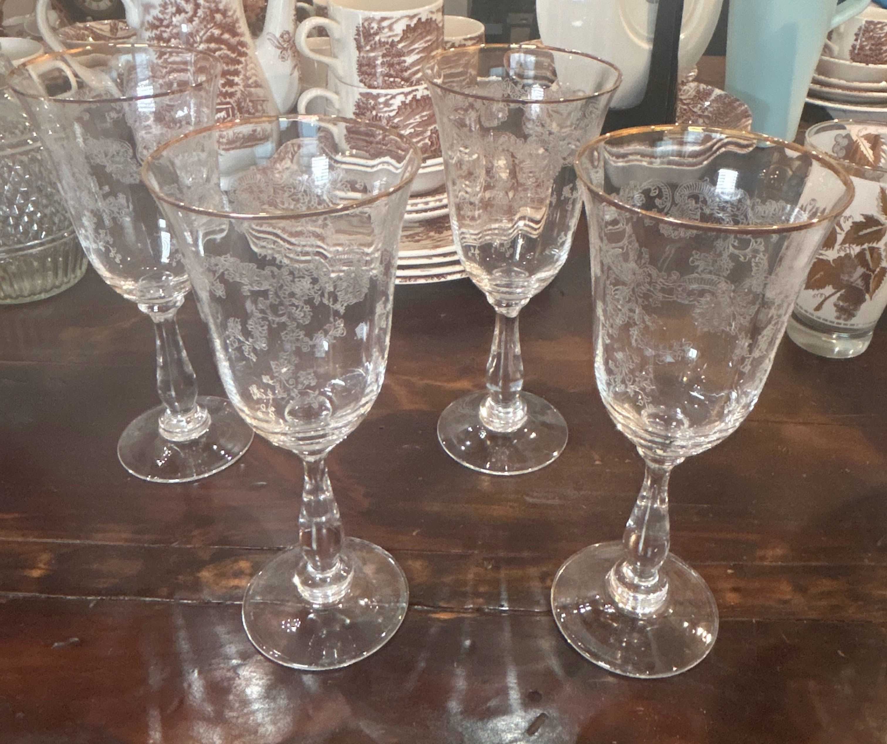 Fostoria Golden Lace Crystal Stemware Wine Glasses