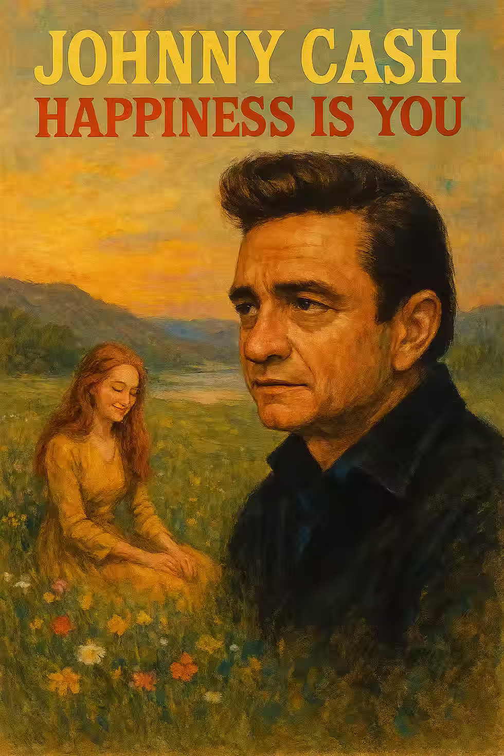 The cover of Happiness Is You by Johnny Cash, released in 1966, features a classic, warm-toned portrait of Cash, reflecting t