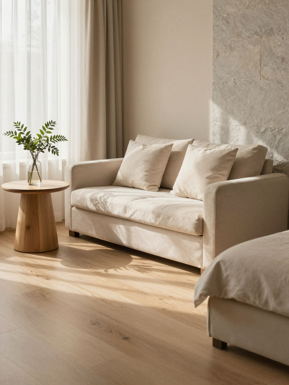 Modern lounge interior with warm lighting and comfortable seating
