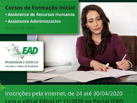 IFRO oferta 2.080 vagas em cursos a distância na área de Assistente Administrativo e de Recursos Hum