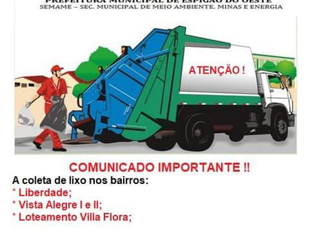 COMUNICADO IMPORTANTE!! MUDANÇA PROVISÓRIA DE HORÁRIO DE COLETA!