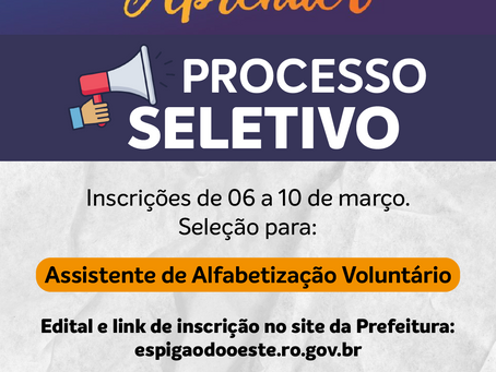 Prefeitura de Espigão do Oeste abre processo seletivo pelo Programa Tempo de Aprender