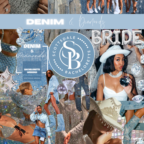 Scottsdale Bachelorette party collage with denim and diamonds theme