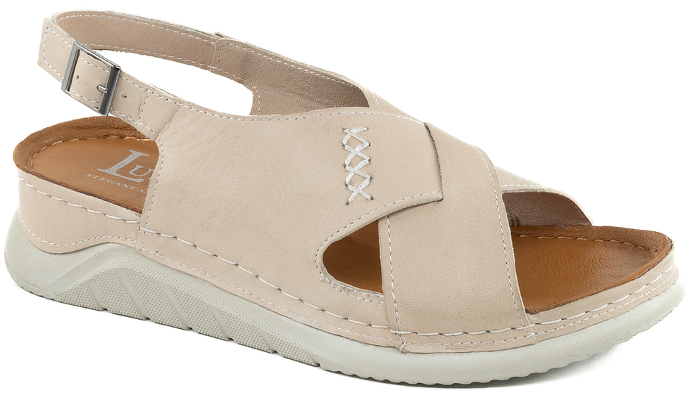 Thumbnail: W55-Lusco Women's Leather Comfort Adjustable Back Strap Wedge Tiana Sandals