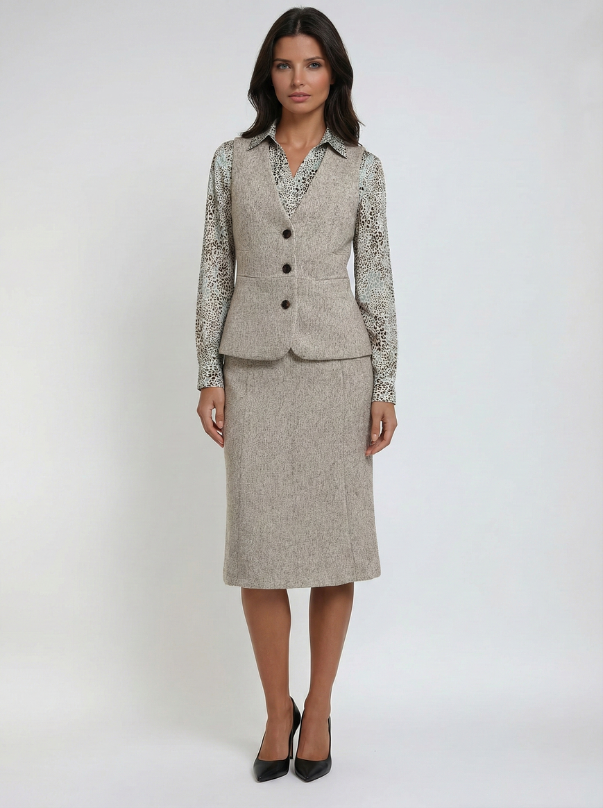 Conjunto Ejecutivo Gris Dama con Falda