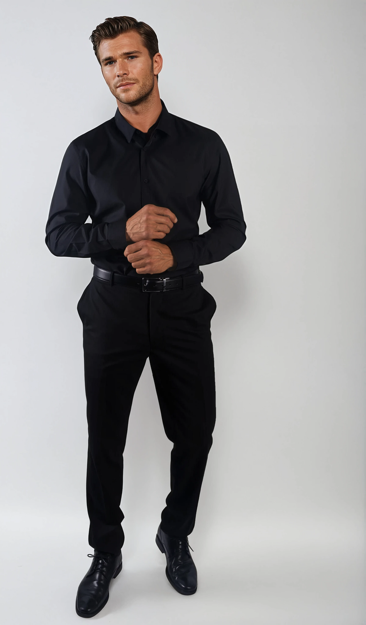 Camisa Slim Fit y Pantalón negro de Corte Moderno