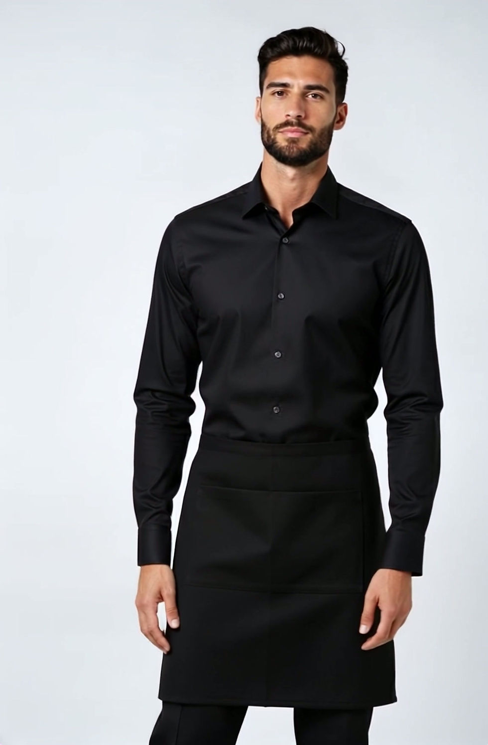 Conjunto para Bares – Camisa Negra y Mandil Corto Negro