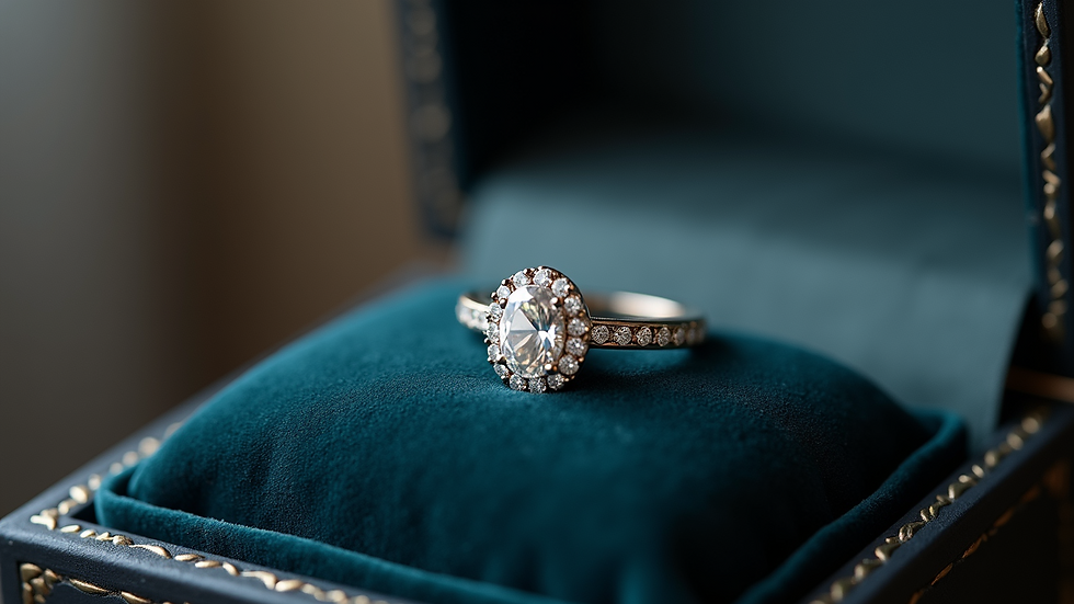 Close-up view of a bespoke diamond pendant on a velvet cushion
