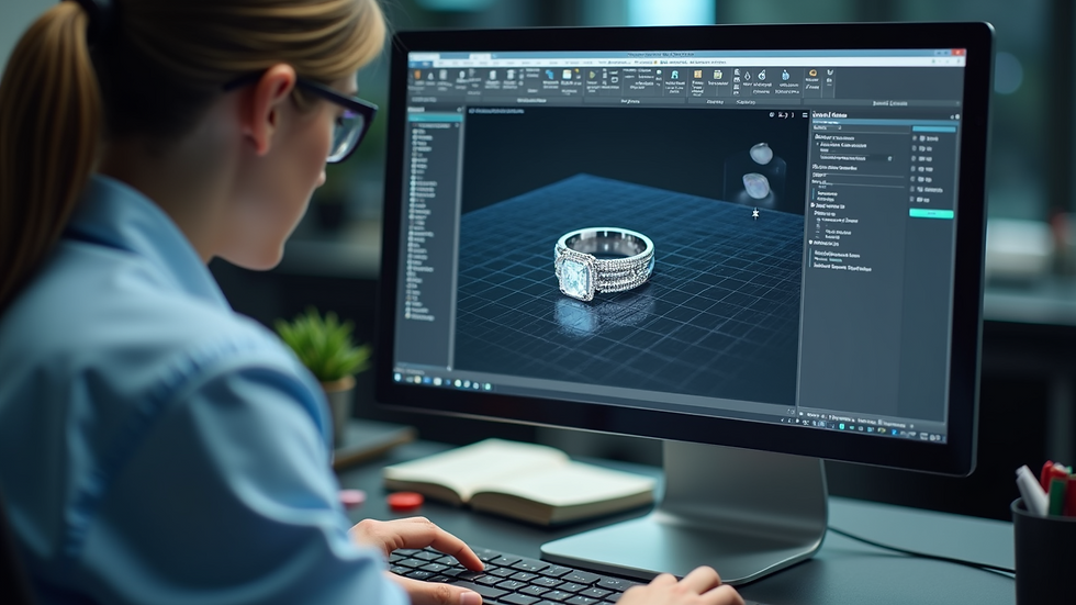 Eye-level view of a jeweler using CAD software to design a ring