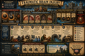 Trauma-bay-to-ICU management of moderate–severe TBI. Stop the secondary injury — avoid hypoxia and hypotension from the first minute, keep CO₂ and perfusion in range, and escalate ICP therapy in steps. Grade by post-resuscitation GCS, image early, and get neurosurgery in fast.