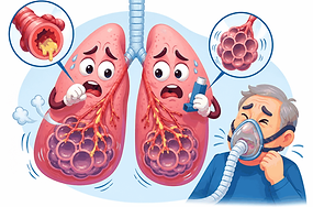 ICU / step-down management of AECOPD with acute-on-chronic hypercapnic respiratory failure. Controlled oxygen to 88–92%, early NIV, and the bronchodilator–steroid–antibiotic triad are the backbone — escalate to intubation on clear failure criteria, and ventilate the obstructed lung with a long expiratory time and permissive hypercapnia. 