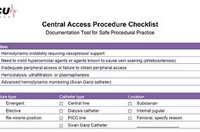 This checklist includes a list of activities that are considered standard processes before, during, and after the procedure that will help reducing the incidence of catheter-related bloodstream infection (CLABSI).