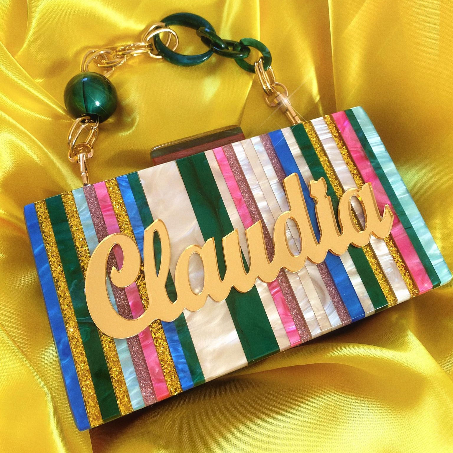 Personalised Glitter x Marble Stripe Bag