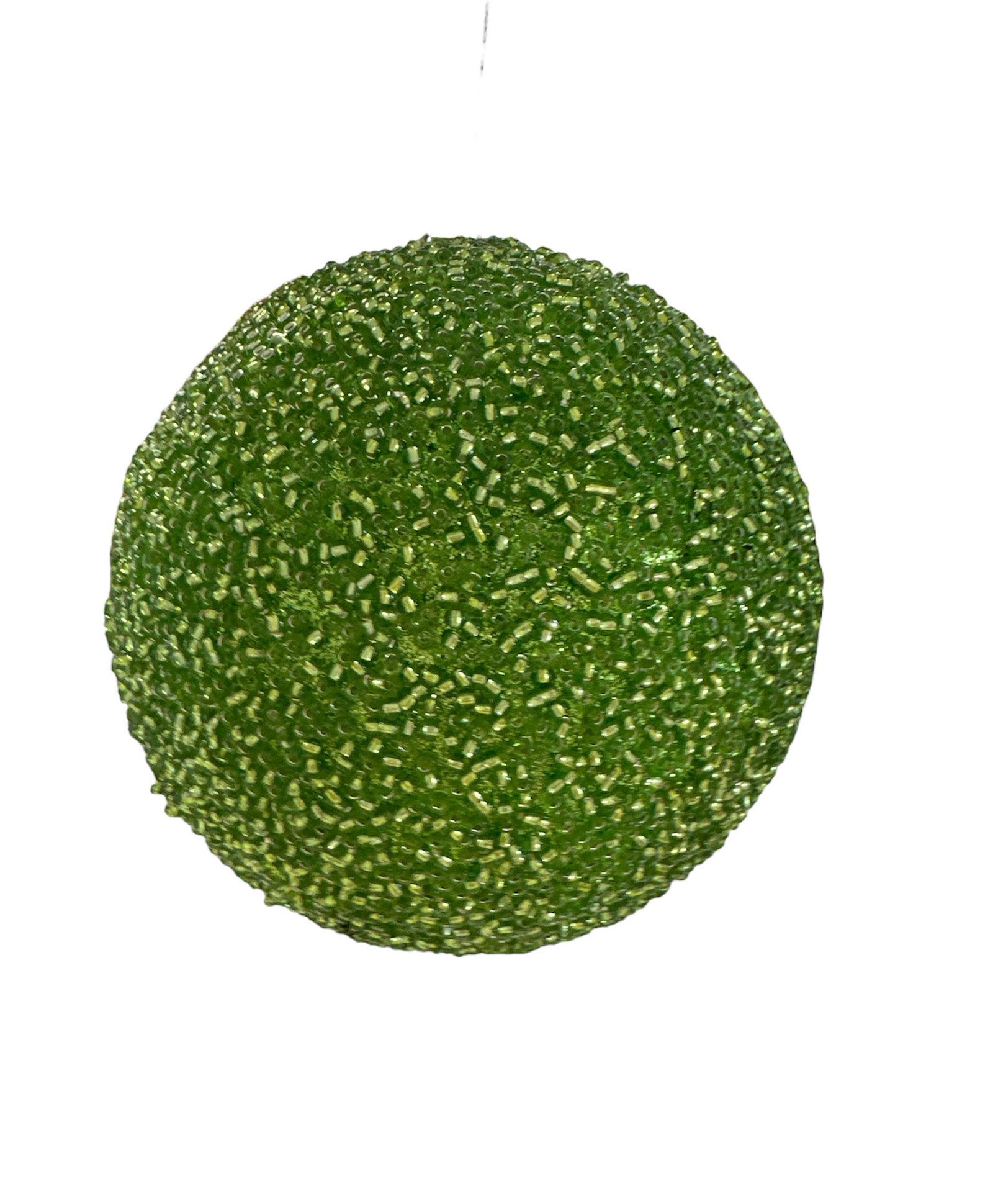 BEADED GLITTER BALL ORN GRENN